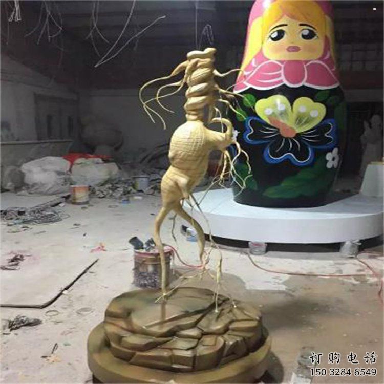 人參雕塑通用，彩鋼制作，景觀(guān)人參樹(shù)雕塑指用