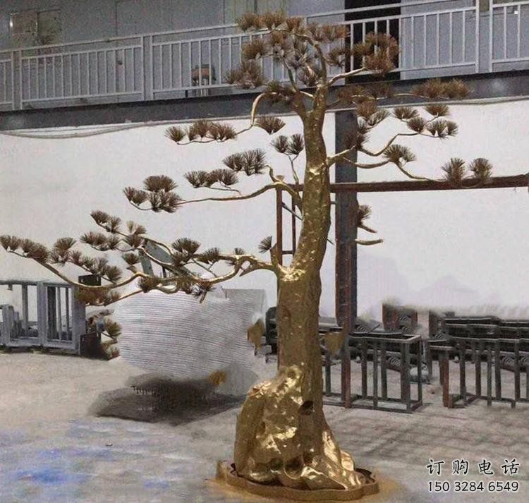 松樹雕塑造型，中式工藝，不銹鋼松樹雕塑制造廠家