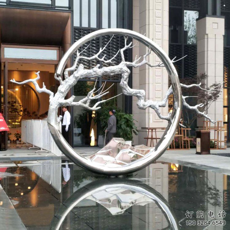 圓環(huán)樹雕塑訂做，戶外雕塑，不銹鋼圓環(huán)樹雕塑供給