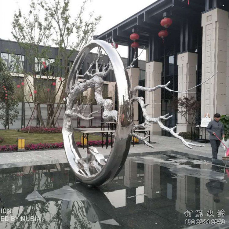 圓環(huán)樹雕塑定制，市標雕塑，不銹鋼圓環(huán)樹雕塑定做