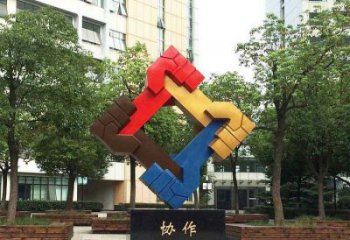 握手雕塑指用，多彩藝術(shù)，景觀不銹鋼握手雕塑廠家