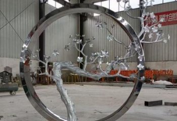 梅花樹雕塑制造，城區(qū)小品，不銹鋼梅花樹雕塑提供