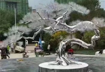 松樹雕塑制造商，美陳雕塑，不銹鋼松樹雕塑廠家