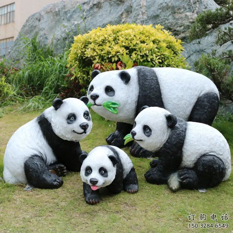 熊貓雕塑觀賞型，公園小品，仿真熊貓雕塑常用