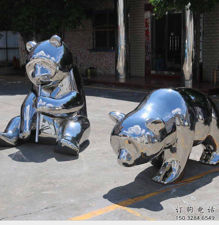 熊貓雕塑通用，街景小品，不銹鋼熊貓雕塑制造