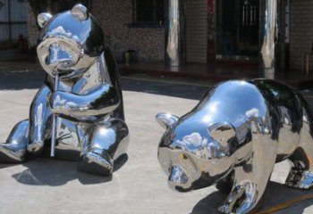 熊貓雕塑通用，街景小品，不銹鋼熊貓雕塑制造