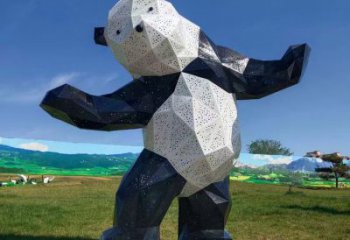 熊貓雕塑擺件，彩鋼制作，大型切面熊貓雕塑公司展品