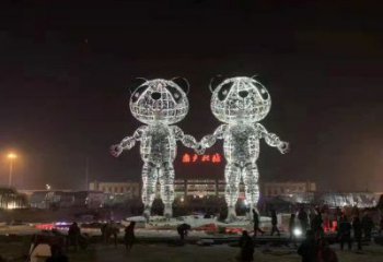 金屬熊貓雕塑制造，景觀雕塑，鏤空熊貓雕塑制作廠家