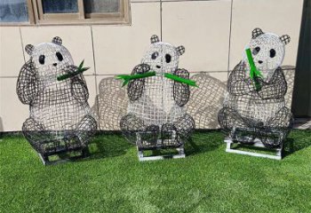 室外熊貓雕塑展品，公園小品，鏤空熊貓雕塑廠家供需