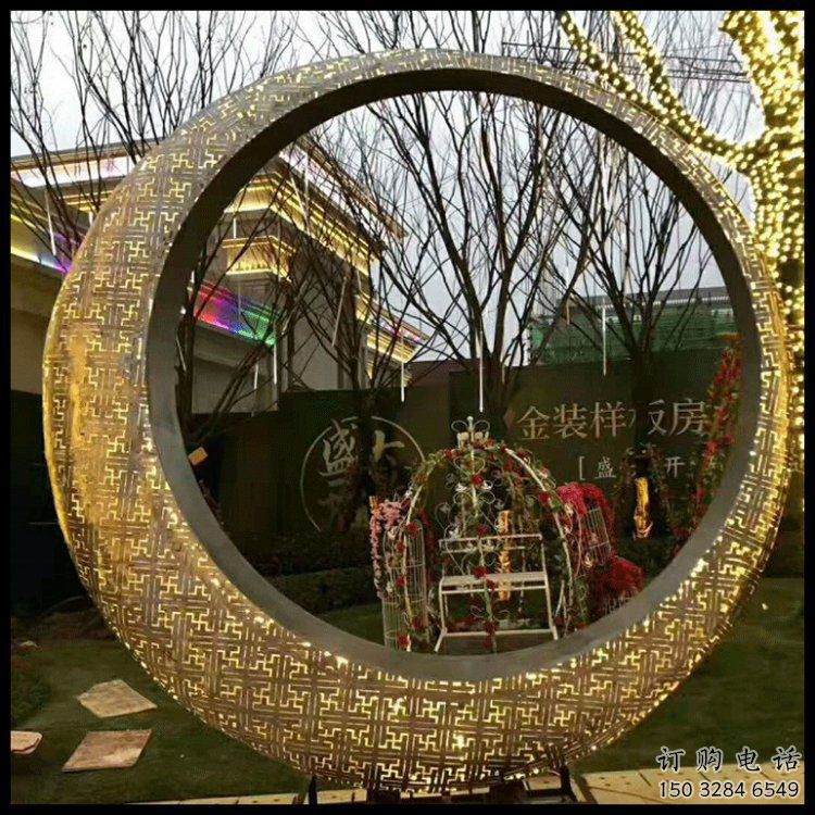 月牙雕塑訂做，城市裝飾，庭院鏤空月牙雕塑展品
