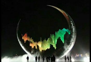 城市月牙雕塑，網(wǎng)格體育雕塑，古銅效果