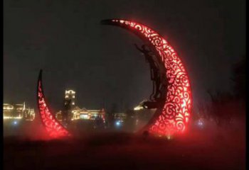 公園月亮牙雕塑，噴砂發(fā)光雕塑，鍛造工藝