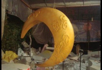 景區(qū)月亮雕塑，鍍金歐式雕塑，鐵藝材質(zhì)