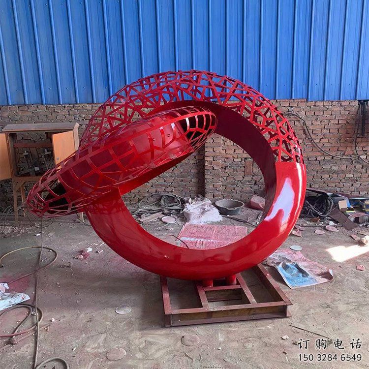 公共雙環(huán)雕塑訂做，城市裝飾，庭院不銹鋼雙環(huán)雕塑展品