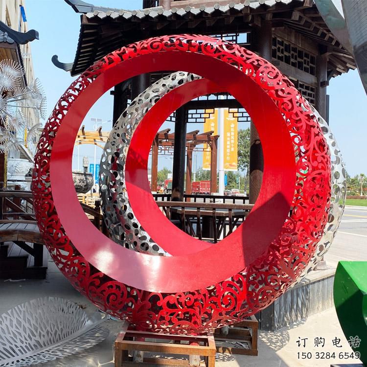 雙環(huán)雕塑精品，白鋼構(gòu)件，別墅不銹鋼雙環(huán)雕塑供求