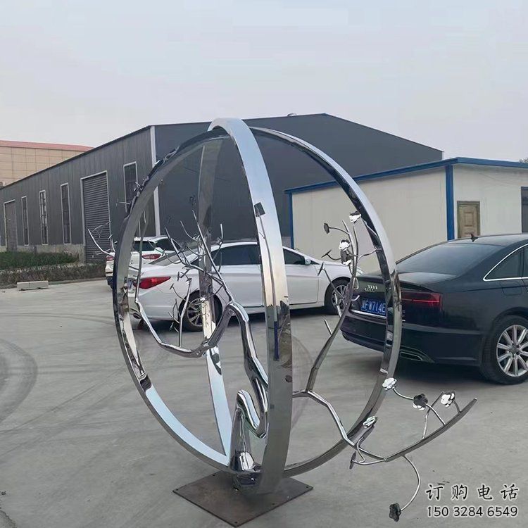 城市圓環(huán)雕塑，網(wǎng)格景觀雕塑，拋光效果