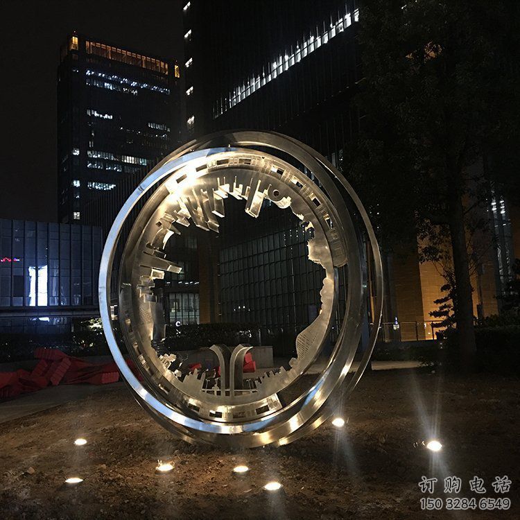 戶外圓環(huán)雕塑通用，多彩藝術(shù)，不銹鋼圓環(huán)雕塑供應
