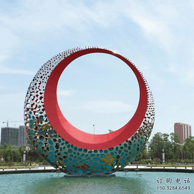 圓環(huán)雕塑訂做，街景小品，戶外烤漆圓環(huán)雕塑制作