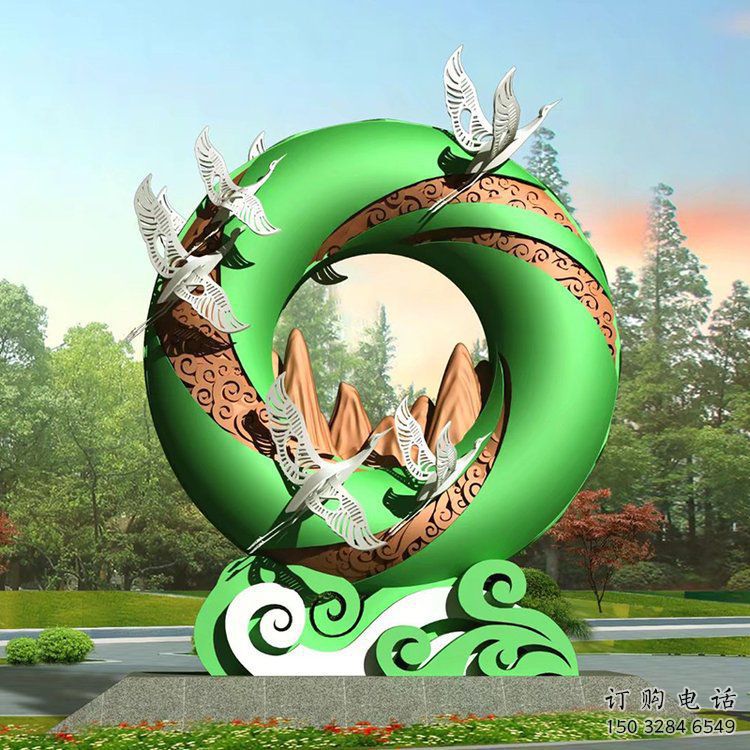 中式圓環(huán)雕塑定價(jià)，街頭雕塑，烤漆圓環(huán)雕塑精選