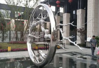 圓環(huán)樹(shù)雕塑定制，市標(biāo)雕塑，不銹鋼圓環(huán)樹(shù)雕塑定做