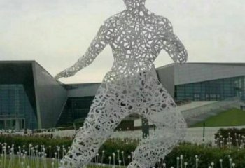 鏤空李小龍雕塑制造，街景小品，鐵藝人物雕塑優(yōu)價