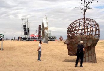 鏤空人頭像雕塑供應(yīng)，城區(qū)小品，鐵藝人頭像雕塑制造商