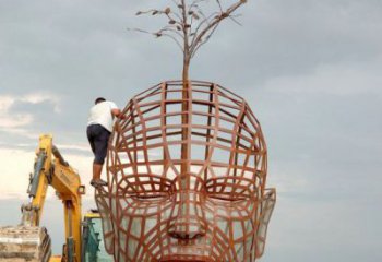 鐵藝人頭像雕塑制造商，室外軟裝，鏤空人頭像雕塑制作承接