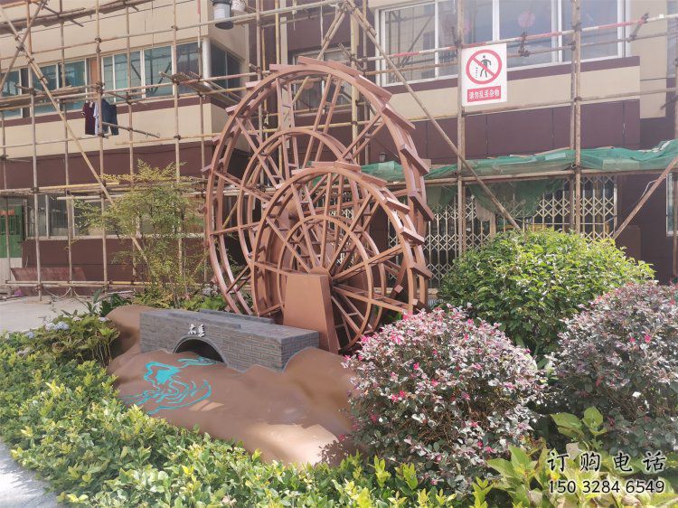 景觀水車雕塑供需，彩鋼制作，大型水車雕塑公司