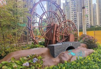 水車雕塑選用，小區(qū)擺件，大型水車雕塑公司