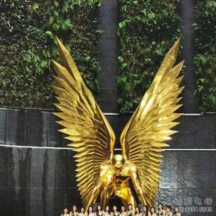 藝術(shù)鳥翅雕塑觀賞型，街景小品，不銹鋼鳥翅雕塑常用