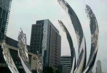 白銀地面噴泉雕塑小品，圓環(huán)結構概念，旱地水景噴泉體系