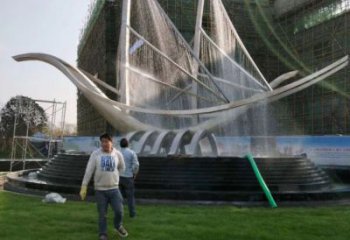嘉峪關(guān)帆船噴泉雕塑，水景水秀組合，旱地帆船噴泉雕塑廠家