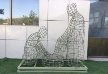 黃石鏤空洗腳雕塑制作，園林裝飾，鐵藝孝道人物雕塑