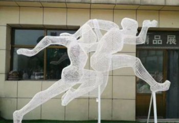 郴州鏤空跨欄雕塑制造商，透雕雕塑，鐵藝體育人物雕塑供給