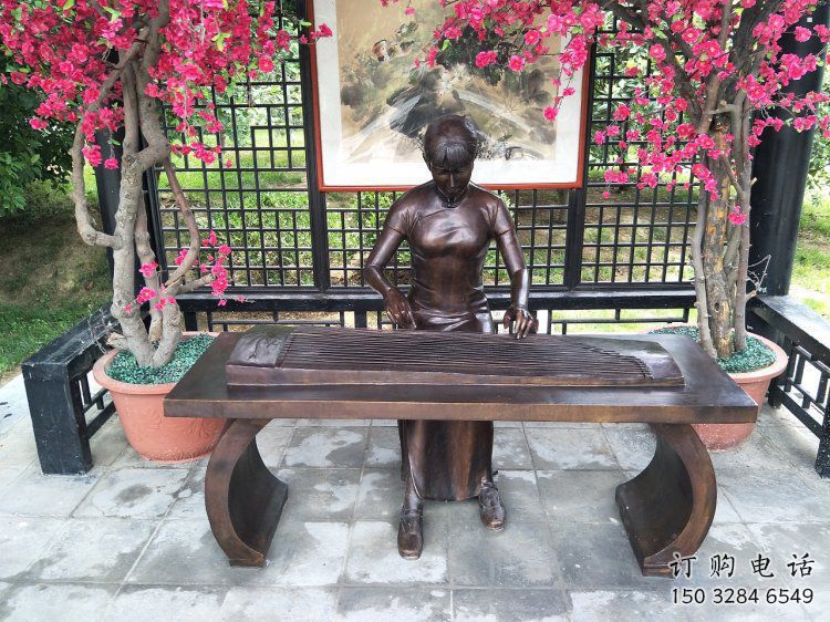 長春彈古箏雕塑廠家，景觀概念，民俗人物雕塑通用