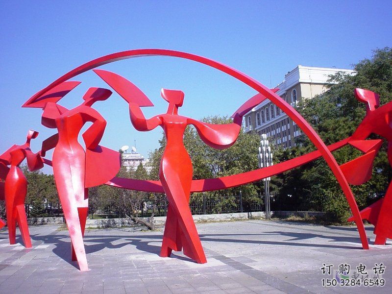潯陽(yáng)扭秧歌雕塑，民俗舞蹈雕塑，不銹鋼抽象音樂(lè)人雕塑