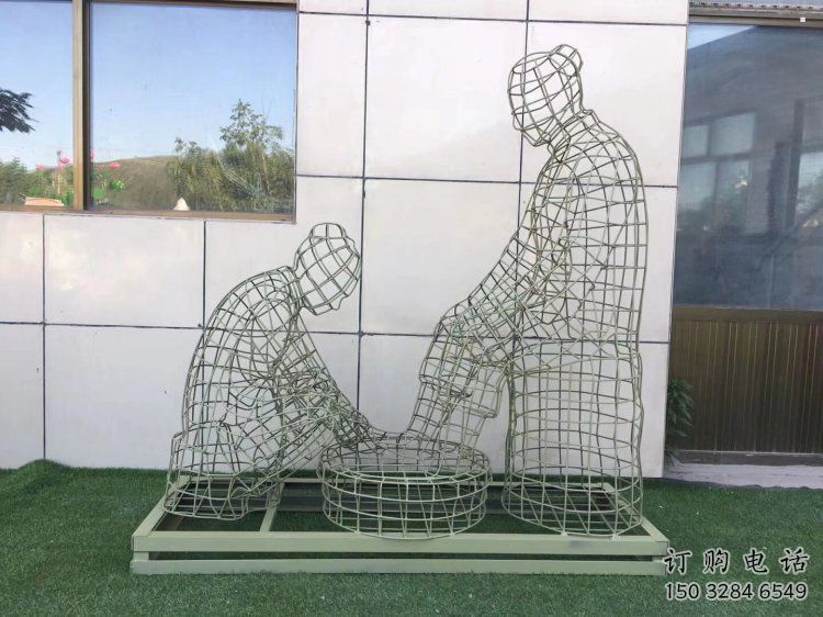 撫順鏤空洗腳雕塑制作，園林裝飾，鐵藝孝道人物雕塑