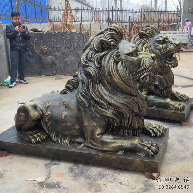 鄂爾多斯大型趴獅雕塑，仿銅動物雕塑，玻璃鋼獅子雕塑制作