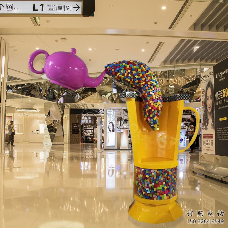 街道茶壺雕塑，鍛造景觀雕塑，古銅效果