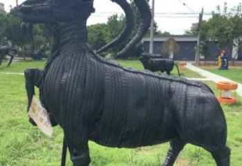 城西輪胎山羊雕塑供應(yīng)，公園雕塑，鑄銅輪胎羊雕塑供求