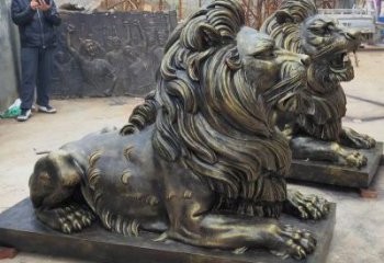 城關(guān)大型趴獅雕塑，仿銅動物雕塑，玻璃鋼獅子雕塑制作